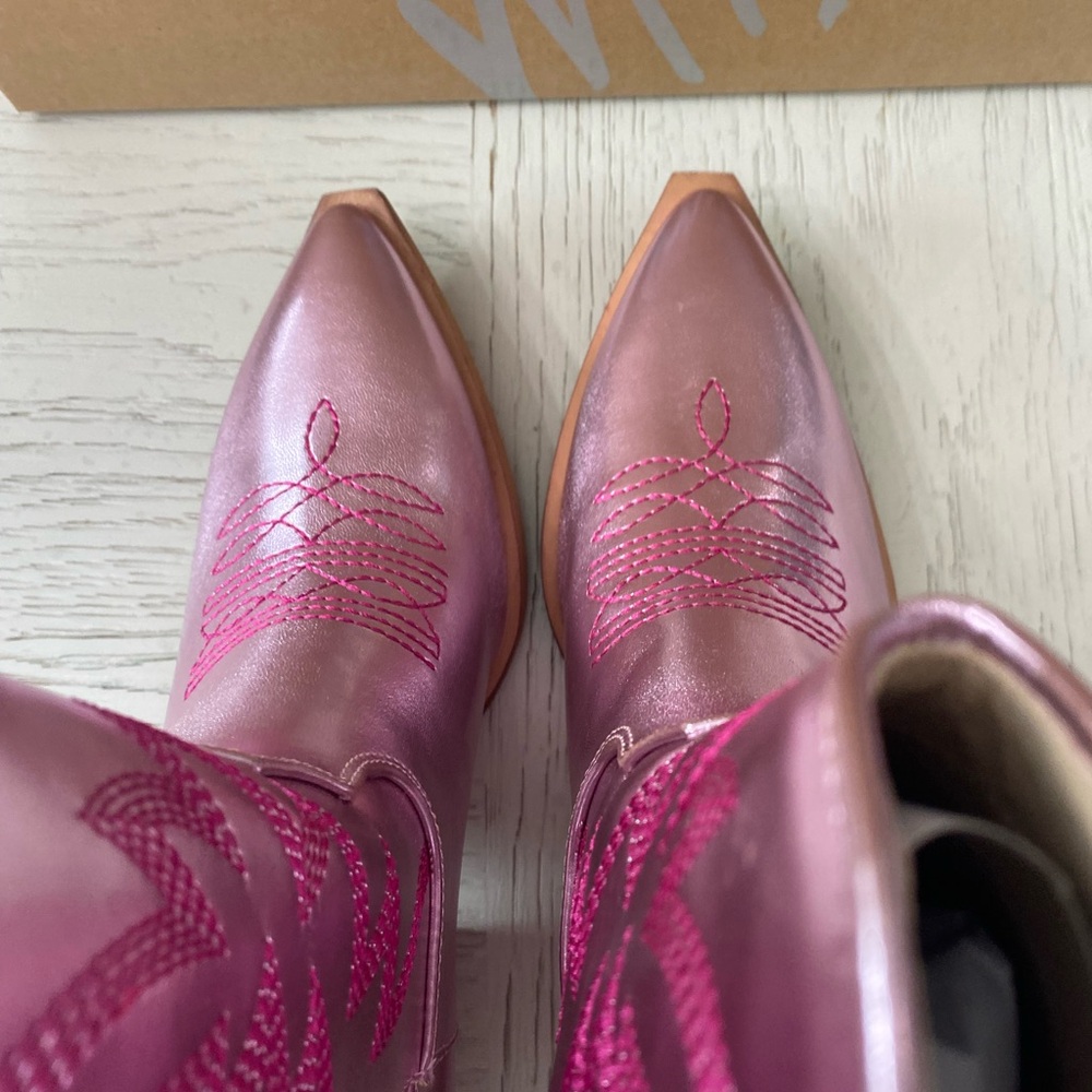Miim Metallic Pink Western-Style Rodeo Pointed Toe Ankle Boots 7.5, 8.5 - Picture 7 of 8